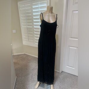 VNTG 80s Adrianna Papell Black Sequence Beaded Gown Evening Maxi Dress Y2K SZ 12